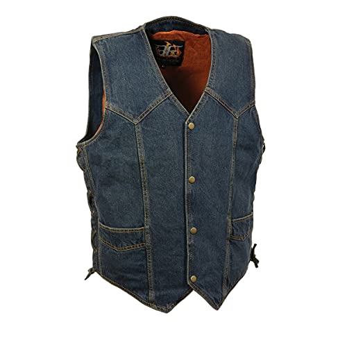 Milwaukee Leather DM1315 Men's Blue Denim Classic Side Lace Snap Front Vest - 5X-Large