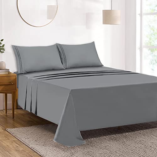 Mejoroom Twin Sheet Set - Kids Sheet and Pillowcase Sets - Hotel Luxury Twin Sheets for Boys Girls -Deep Pocket Fitted Sheet,Hypoallergenic,Wrinkleand Breathable,Fade Resistant - 3 Piece(Twin,Grey)