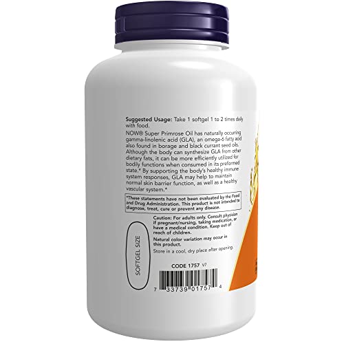 NOW Supplements, Super Primrose 1300 mg with Naturally Occurring GLA (Gamma-Linolenic Acid), 120 Softgels