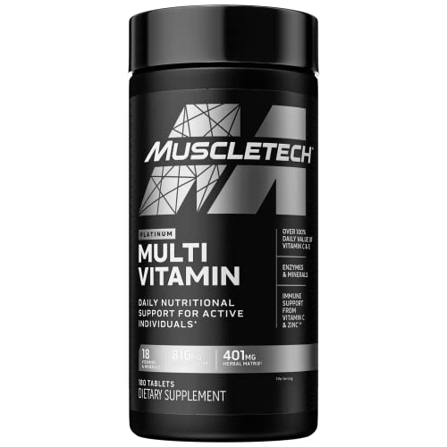 Muscletech Multivitamin for Men and Women Platinum Multivitamin | Vitamin C for Immune Support | 18 Vitamins and Minerals | Vitamins A C D E B6 B12 | Daily Workout Supplements | Multivitamins, 180 ct