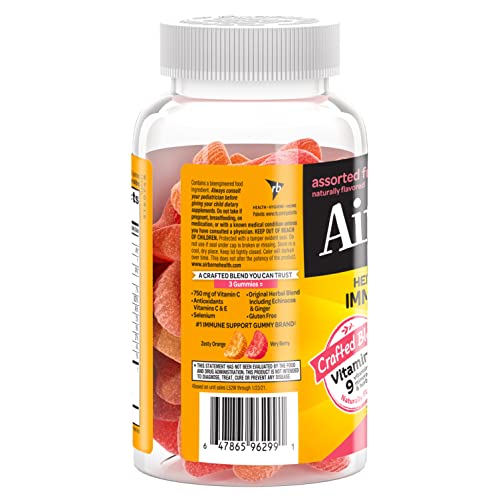 Airborne Vitamin C 750mg (per serving) - Assorted Fruit Gummies (63 count in a bottle), Gluten-Free Immune Support Supplement With Vitamins C E, Selenium