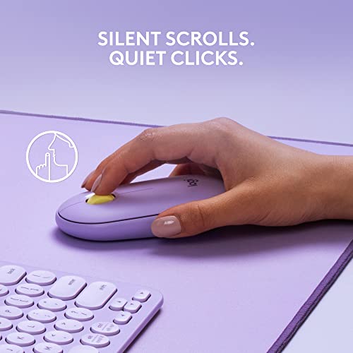 Logitech Pebble Wireless Mouse with Bluetooth or 2.4 GHz Receiver, Silent, Slim Computer Mouse with Quiet Clicks, for Laptop/Notebook/iPad/PC/Mac/Chromebook - Lavender Lemonade