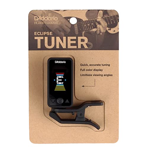 D'Addario Accessories Guitar Tuner - Eclipse Headstock Tuner - Clip On Tuner for Guitar - Great for Acoustic Guitars and Electric Guitars - Quick and Accurate Tuning - Black