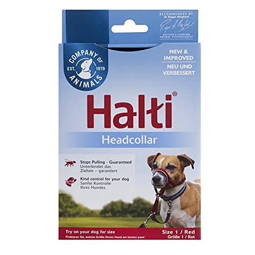 HALTI Headcollar Size 1 Red, Bestselling Dog Head Harness to Stop Pulling on The Lead, Easy to Use, Padded Nose Band, Adjustable and Reflective, Professional Anti-Pull Training Aid for Small Dogs