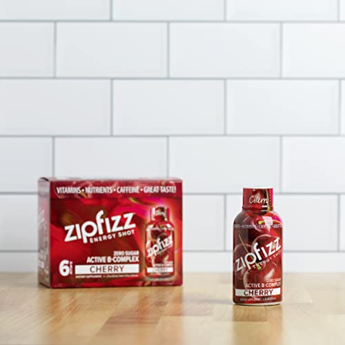 Zipfizz 2oz Energy Shot - Cherry Flavor | Hydrating Electrolyte Drinks w/Liquid B12, Caffeine, Ginseng, and Vitamins | Low Carb, Gluten Free, Sugar Free Energy Drink (6 Pack)
