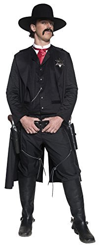 Smiffys mens Deluxe Authentic Western Sheriff Costume,Black,M - US Size 38'-40'