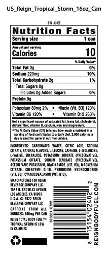 REIGN Total Body Fuel, Tropical Storm, Fitness and Performance Drink, 16 Fl Oz (Pack of 12)