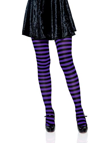 Leg Avenue Women's Nylon Striped Tights, Black/Purple, One Size
