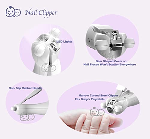 Rechargeable Baby Nail Clippers 20 in 1 by Royal Angels | Electric Baby Nail Trimmer, Baby Nail File Kit, Additional Replacement Heads, Newborn Toddler Toes and Fingernails, Trim and Polish (Snow)
