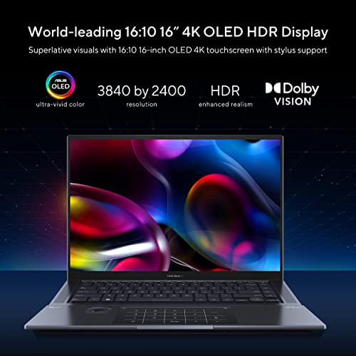 ASUS Zenbook Pro 16X OLED 16' 4K OLED 16:10 Touch Display, Dial, Intel i7-12700H CPU, GeForce RTX 3060 Graphics, 16GB RAM, 1TB SSD, Windows 11 Home, Tech Black, UX7602ZM-DB74T