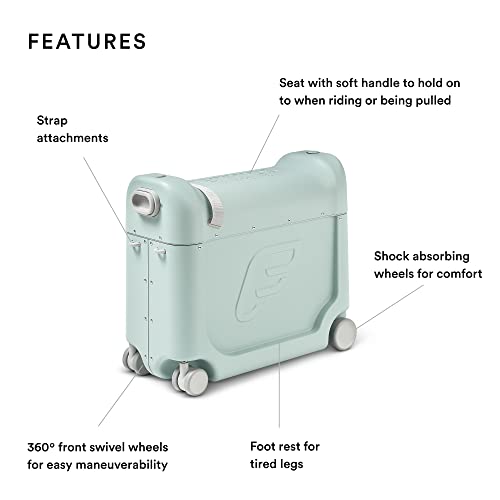 JetKids by Stokke BedBox, Green Aurora - Kid's Ride-On Suitcase and In-Flight Bed - Help Your Child Relax and Sleep on the Plane - Approved by Many Airlines - Best for Ages 3-7