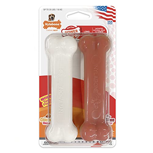 Nylabone Classic Power Chew Toys Twin Pack - Dog Toys for Aggressive Chewers - Tough and Durable Dog Bones for Medium Dogs - Bacon and Chicken Flavors, Medium/Wolf (2 Count)