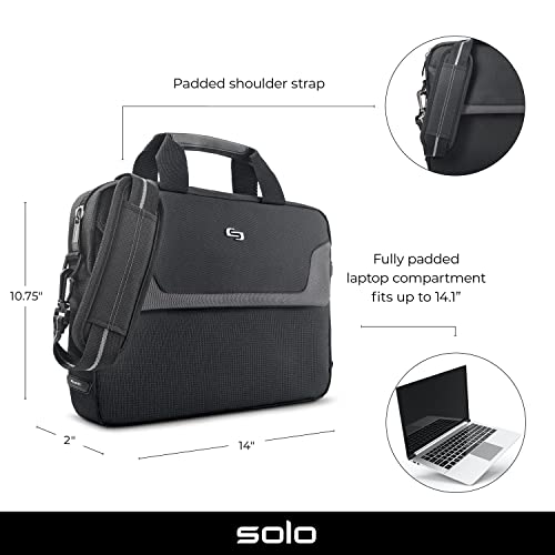 Solo Flatiron 14.1-Inch Device Slim Brief, Black/Grey