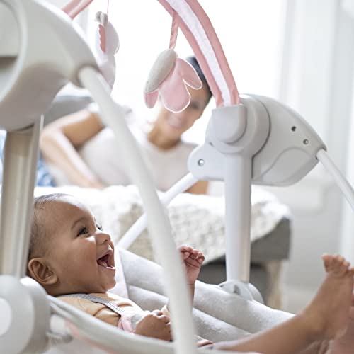 Ingenuity Comfort 2 Go Compact Portable 6-Speed Cushioned Baby Swing with Music, Folds Easy, 0-9 Months 6-20 lbs (Pink Flora the Unicorn)