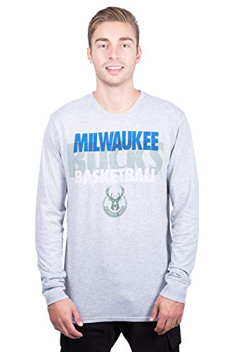 Ultra Game NBA Milwaukee Bucks Mens Supreme Long Sleeve Pullover Tee Shirt, Heather Gray, Medium