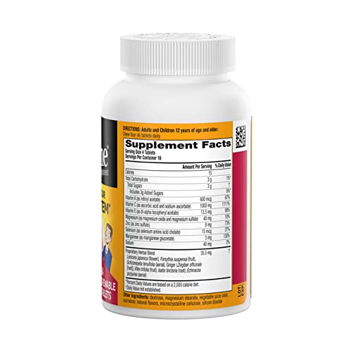 Airborne 1000mg Vitamin C Chewable Tablets with Zinc, Immune Support Supplement with Powerful Antioxidants Vitamins A C and E - 64 Chewable Tablets, Very Berry Flavor