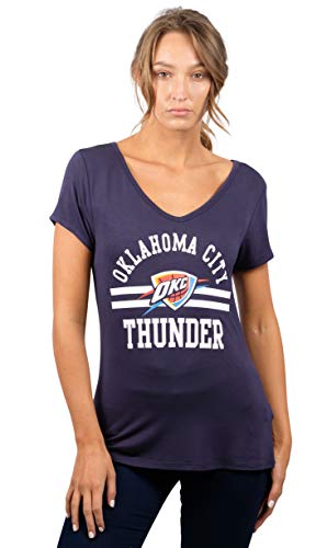 Ultra Game NBA Oklahoma City Thunder Womens Box Out Varsity Stripe Tee Shirt, Team Color, Small