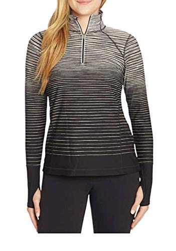 Kirkland Signature Ladies' 1/4 Mock Neck Zip Up Pullover (Black Grey, Small)