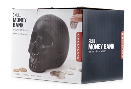 Kikkerland Skull Coin Bank,Black,Medium