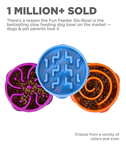 Outward Hound Fun Feeder Slo Bowl, Slow Feeder Dog Bowl, Medium/Mini, Blue