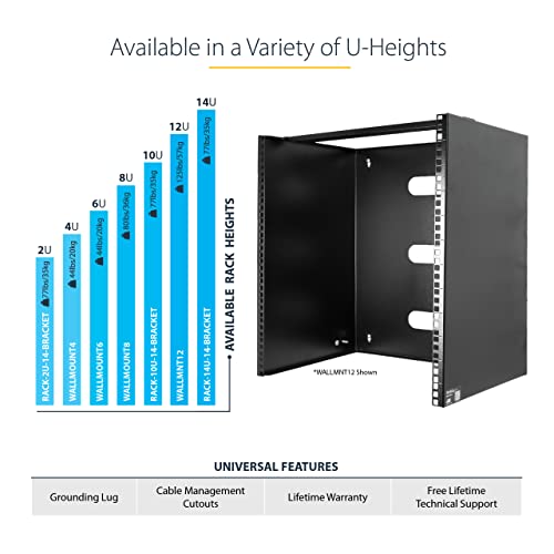 StarTech.com 6U Wall Mount Network Rack - 14 Inch Deep (Low Profile) - 19' Patch Panel Bracket for Shallow Server and IT Equipment, Network Switches - 44lbs/20kg Weight Capacity, Black (WALLMOUNT6)