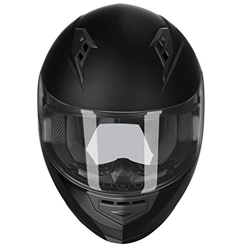 GLX GX11 Compact Lightweight Full Face Motorcycle Street Bike Helmet with Extra Tinted Visor DOT Approved (Matte Black, X-Large)