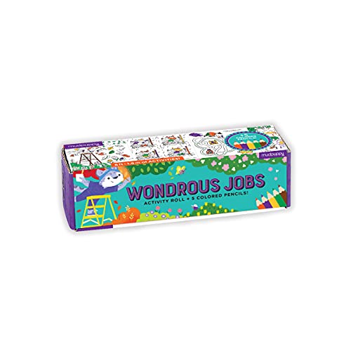 Mudpuppy Wondrous Jobs Activity Roll, Features Coloring, Mazes, spot The Difference, and More!, 5 Colored Pencils Included, The Perfect Travel Activity for Kids Ages 4 - 10