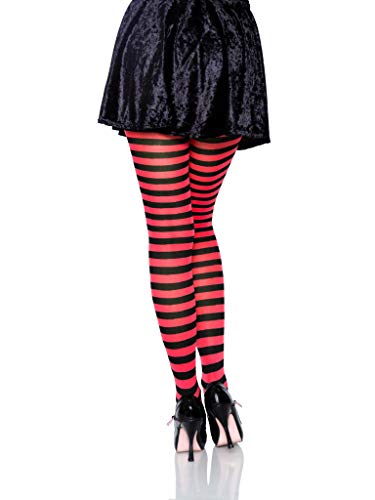 Leg Avenue Women's Nylon Striped Tights, Black/Red, One Size