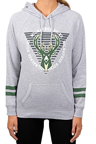 Ultra Game NBA Milwaukee Bucks Womens Soft Fleece Pullover Hoodie Sweatshirt With Varsity Stripe, Heather Gray, X-Large