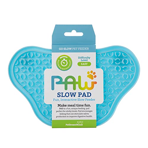 PetDreamHouse Lick Paw Pad and Slow Feeder for Dogs, Anti-Boredom, Distraction Mat, Reduces Anxiety w/Stress-Relief Stimulating Licking, Suction Cups on Back, Ideal for Puppies, Dogs and Cats, Blue