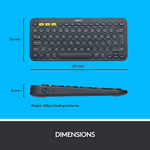 Logitech K380 Multi-Device Bluetooth Keyboard – Windows, Mac, Chrome OS, Android, iPad, iPhone, Apple TV Compatible – with Flow Cross-Computer Control and Easy-Switch up to 3 Devices – Dark Grey