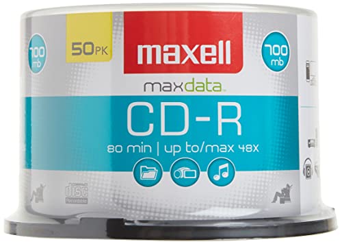 Maxell MAX648250 Branded CD Recordable Media, CD-R, 48x, 700 MB, 50 Pack Spindle for Most CD Recorders 40X Speed Certified Recording Silver