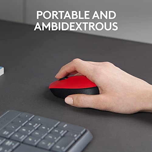 Logitech M170 Wireless Mouse for PC, Mac, Laptop, 2.4 GHz with USB Mini Receiver, Optical Tracking, 12-Months Battery Life, Ambidextrous - Red