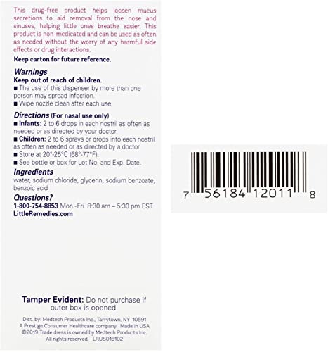 Little Remedies Saline Spray and Drops | Safe for Newborns | 1 Fl Oz (Pack of 6)