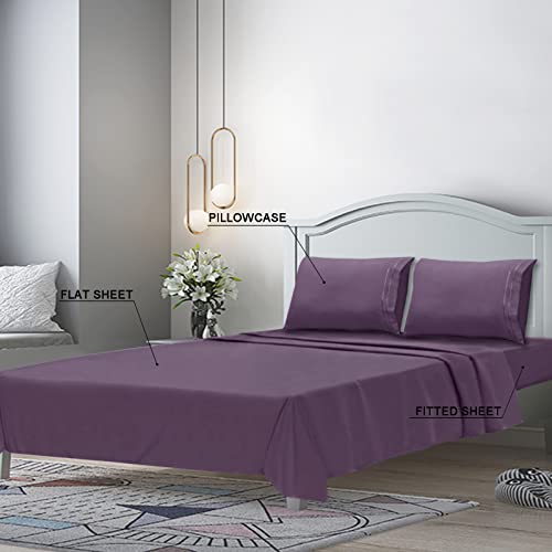Mejoroom Queen Sheet Set - Hotel Luxury 1800 Sheets and Pillowcase Sets - Extra Soft Bed Sheets - Deep Pocket Fitted Sheet Hypoallergenic, Wrinkleand Breathable, Fade Resistant - 4 Piece (Queen, Purple)