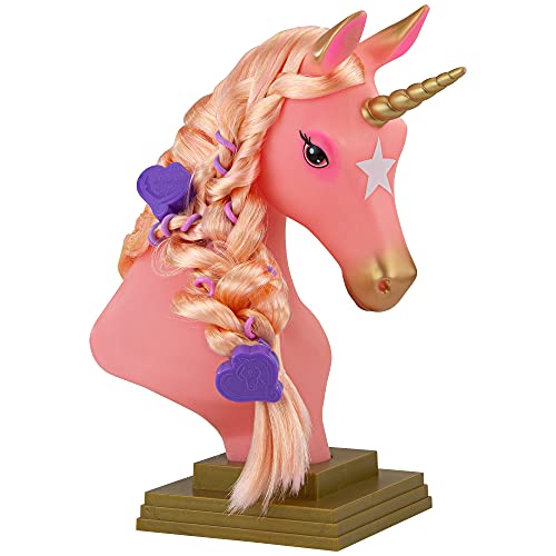 Breyer Horses Beauty Styling Head | Stardust | Pink Extra-Long Silky No Tangle Mane | 10' x 4.25' x 4.25' | Styling Book, Brush, Hair Coils, Clips, Elastics | Unicorn Toy | Model #7405