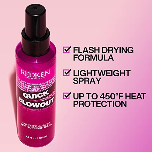Redken Quick Blowout Heat Protection Spray | Blow Dry Primer Reduces Styling Time | Smooths and Adds Shine | Lightweight Blowdry Spray and Heat Protectant | For All Hair Types | 4.2 fl. oz.