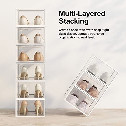 SEE SRPING XX-Large 12 Pack Shoe Storage Box, Clear Plastic Stackable Shoe Organizer for Closet, Shoe Rack Sneaker Containers Bins Holders Fit up to Size 14 (Clear)