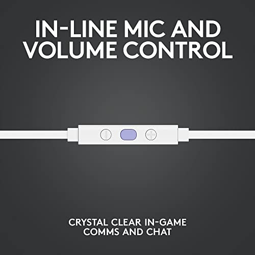Logitech G333 Gaming Earphones with Dual Audio Drivers, in-line mic and Volume Control, Compatible with PC/PS/Xbox/Nintendo/Mobile with 3.5mm Aux or USB-C Port - White