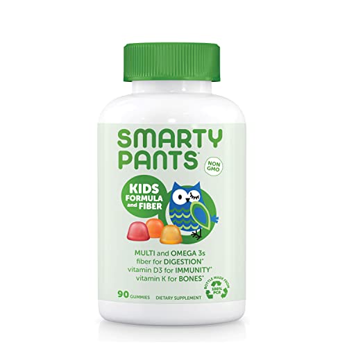 SmartyPants Kids Formula and Fiber Daily Gummy Vitamins: Gluten Free, Multivitamin and Omega 3 Fish Oil (Dha/Epa), Fiber, Methyl B12, vitamin D3, Vitamin B6, 90 Count (22 Day Supply) - Packaging May Vary