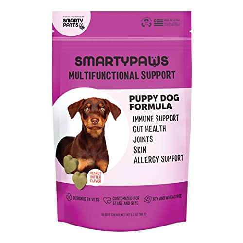 SmartyPants Dog Vitamins and Supplements, Multivitamin with Glucosamine, Chondroitin, and Probiotics for Joint, Skin, and Gut Support, Peanut Butter Flavor, 60 Soft Chews by SmartyPaws