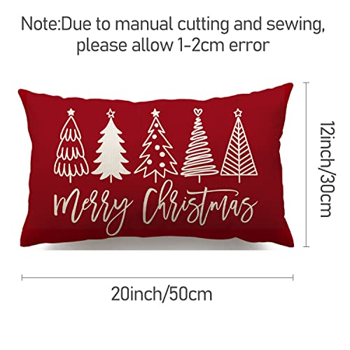 Merry Christmas Pillow Cover 12x20 Farmhouse Christmas Throw Lumbar Pillow Cover Decorations Christmas Tree Holiday Decor Case for Home Couch
