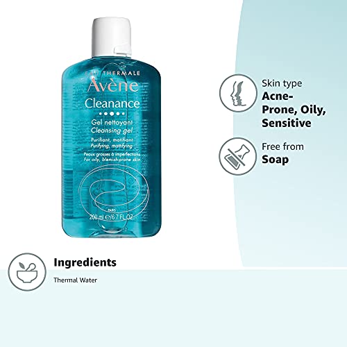 Eau Thermale Avene - Cleanance Cleansing Gel - Soap-Free Cleanser for Face and Body - For Blemish-Prone Skin - 6.7 fl.oz (Pack of 1)