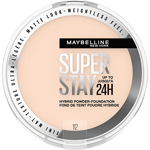 Maybelline Super Stay Up to 24HR Hybrid Powder-Foundation, Medium-to-Full Coverage Makeup, Matte Finish, 112, 1 Count