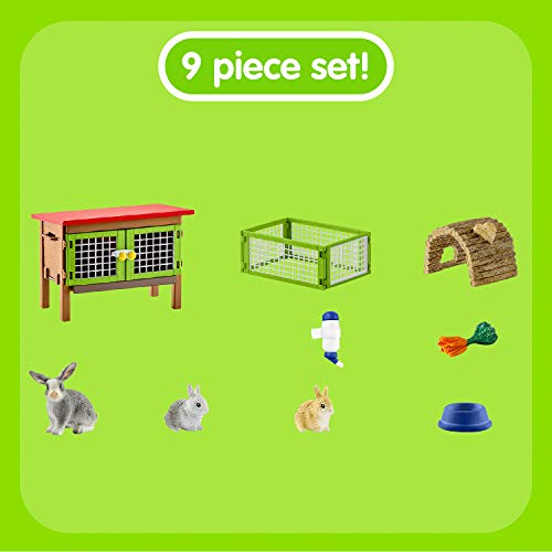 Schleich Farm Animal Toys and Playsets - Farm World 8 Piece Rabbit Hutch Set with Figurines, Farming Hutch and Accessories for Kids Ages 3 and Above