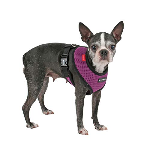 Puppia Soft Dog Harness No Choke Over-The-Head Triple Layered Breathable Mesh Adjustable Chest Belt and Quick-Release Buckle, Purple, Large