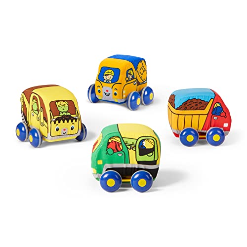 Melissa and Doug Pull-Back Construction Vehicles - Soft Baby Toy Play Set of 4 Vehicles - Cars For Infants, Construction Toys, Pull Back Cars For Babies Ages 9m+