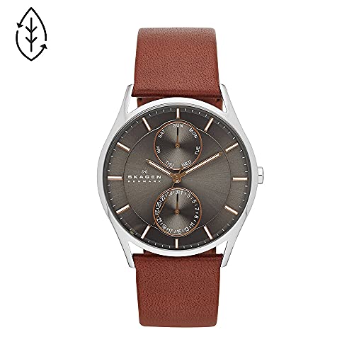 Skagen Men's Holst Quartz Analog Stainless Steel and Leather Watch, Color: Brown Leather (Model: SKW6086)