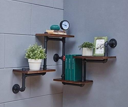 Industrial Rustic Modern Wood Ladder Pipe Wall Shelf 4 Layer Pipe Design Bookshelf DIY Shelving