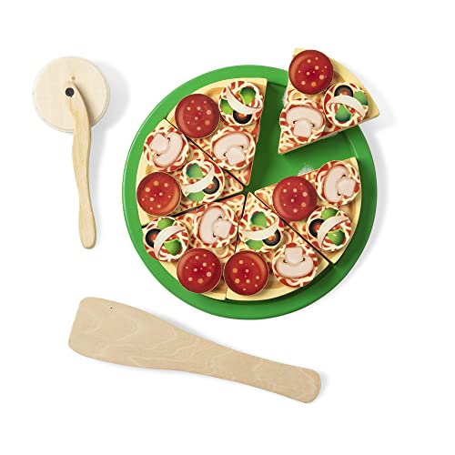 Melissa and Doug Wooden Pizza Play Food Set With 36 Toppings - Pretend Food And Pizza Cutter/ Toy For Kids Ages 3+